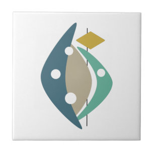 Blue Boomerang Shapes Mid Century Modern Kakelplatta
