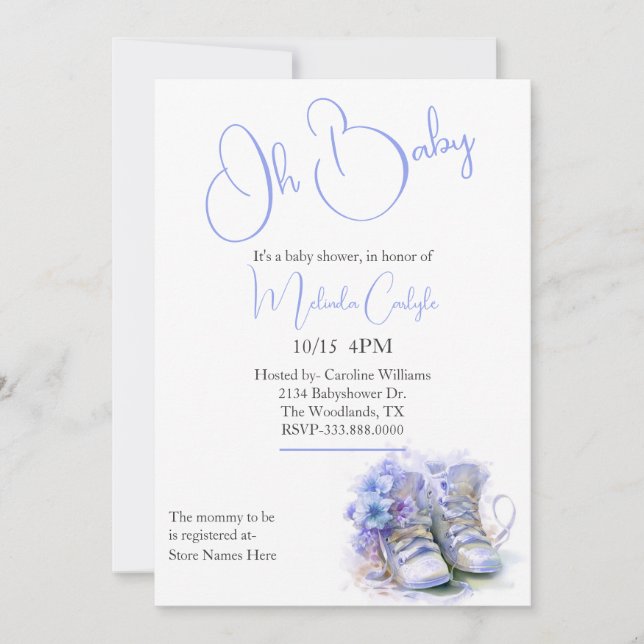 Blue Bootys Boy Baby Shower Inbjudningar (Framsida)