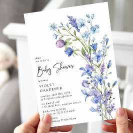 Blue Botanical Beauty Wildblomme Baby Shower Inbjudningar