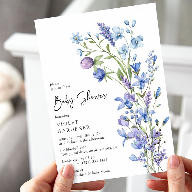 Blue Botanical Beauty Wildblomme Baby Shower Inbjudningar (Skapare uppladdad)