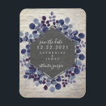 Blue Botanical Brick Bröllop spara datum Magnet<br><div class="desc">En elegant,  rustik bröllop spara datum-magnet med botaniskt blått blad med svart och vit tegelbakgrund. Leta efter matchande bröllopsinbjudningar och andra samordnande saker på Jill's Paperie.</div>