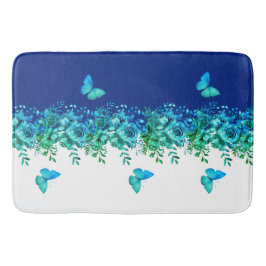 Blue Botanical Butterfly Bath Mat Badrumsmatta