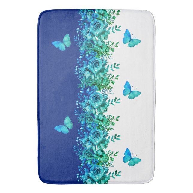 Blue Botanical Butterfly Bath Mat Badrumsmatta (Framsidan (Vertikal))