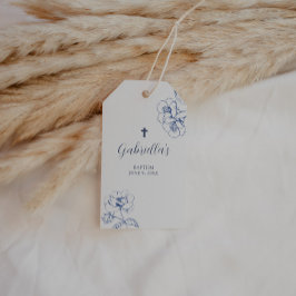 Blue Botanical Floral Baptism  Presentetikett