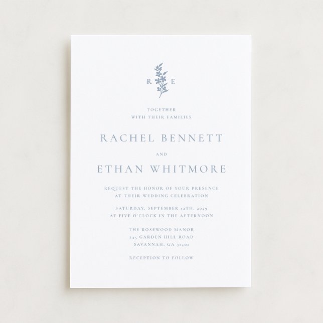 Blue Botanical Motif Wedding Invitation Meddelande (Skapare uppladdad)