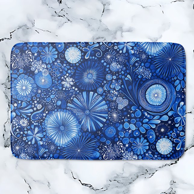 Blue Botanical Shibori Badrumsmatta (Blue Botanical Shibori Bath Mat)
