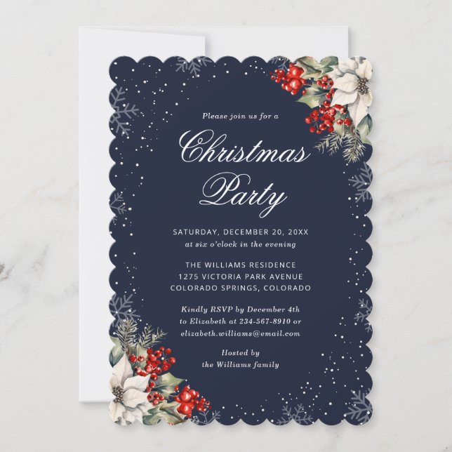 Blue Botanical Snowflake Elegant Christmas Party Inbjudningar (Framsida)