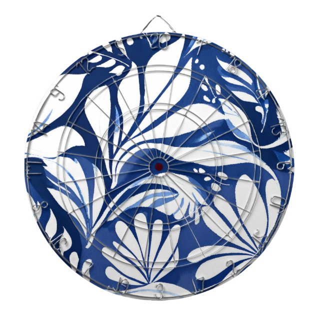 Blue Botanical Watercolor Floral Pattern Darttavla (Framsidan)