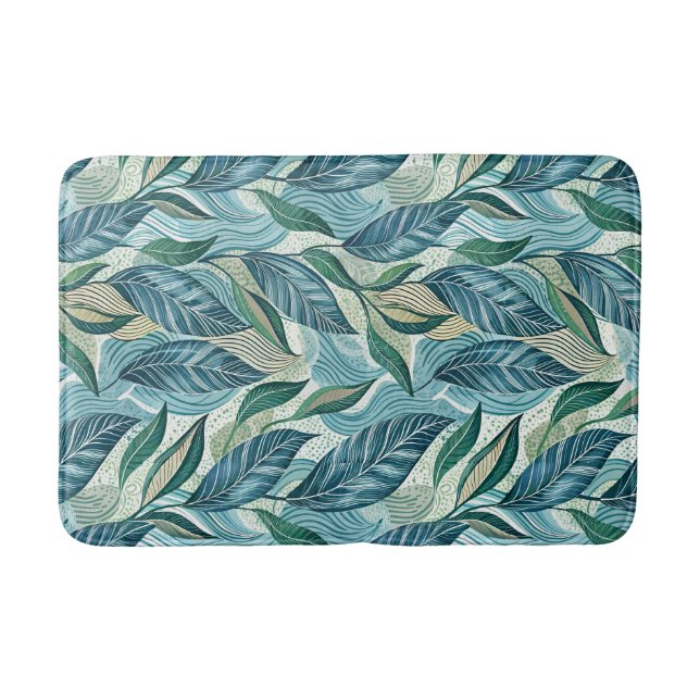 Blue Botanical Wave Modern Pattern Badrumsmatta (Framsidan)