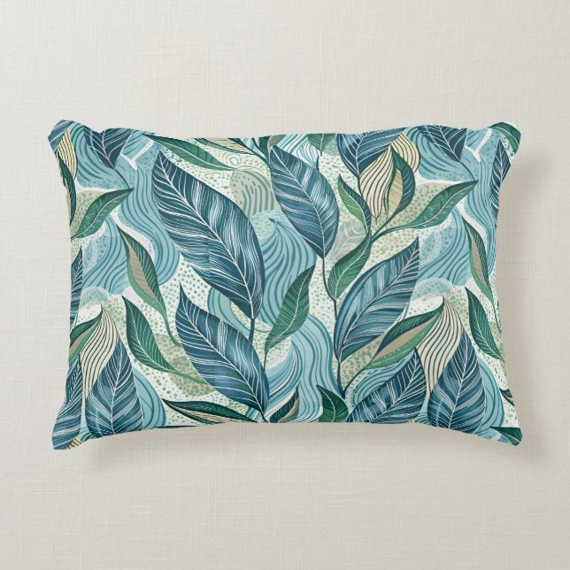 Blue Botanical Wave Modern Pattern Prydnadskudde (Framsidan)