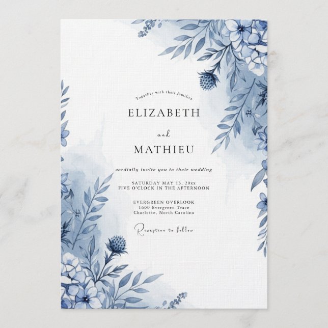 Blue Botanical Whimsy Wedding Inbjudningar (Framsida)