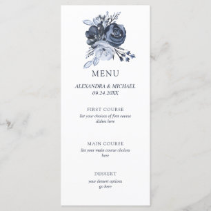 Blue Bouquet Blommigt Bröllop Menu Meny