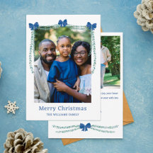 Blue Bow-Adorned Garland God jul Photo