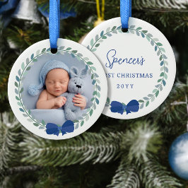 Blue Bow Adorned WANDEBaby Första jul Julgransprydnad Keramik