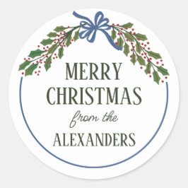 Blue Bow and Holly Garland, jul Runt Klistermärke