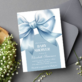 Blue Bow Baby Boy Elegant Baby Shower Inbjudningar