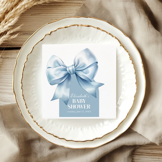 Blue Bow Baby Boy Elegant Baby Shower Pappersservett (Blue Bow Baby Boy Elegant Baby Shower Napkins)