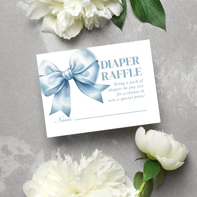 Blue Bow Baby Boy Elegant Diaper Raffle Tilläggskort (Blue Bow Baby Boy Elegant Diaper Raffle Enclosure Card)