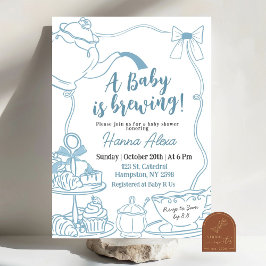 Blue Bow Baby brygger te Brunch Baby Shower Inbjudningar