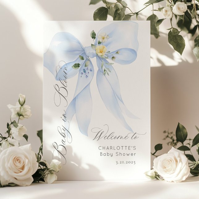 Blue Bow Baby i Bloom Baby dusch Välkommen Poster (Skapare uppladdad)