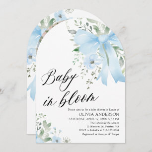 Blue Bow Baby i Bloom Blommigt Arch Baby Shower Inbjudningar