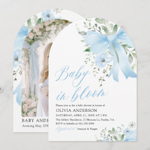 Blue Bow Baby i Bloom Blommigt Boy Arch Baby Showe Inbjudningar