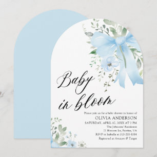 Blue Bow Baby i Bloom Blommigt Boy Arch Baby Showe Inbjudningar
