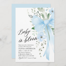 Blue Bow Baby i Bloom Blommigt Boy Shower Inbjudningar