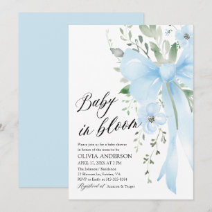 Blue Bow Baby i Bloom Blommigt Boy Shower Inbjudningar