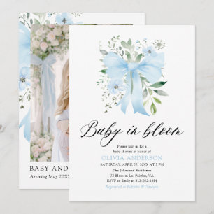 Blue Bow Baby i Bloom Blommigt Boy Shower Inbjudningar