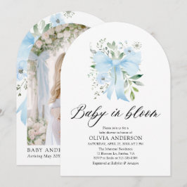 Blue Bow Baby i Bloom Blommigt Boy Shower Inbjudningar