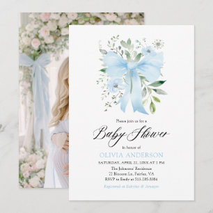 Blue Bow Baby i Bloom Blommigt Boy Shower Inbjudningar