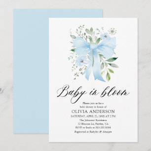 Blue Bow Baby i Bloom Blommigt Boy Shower Inbjudningar