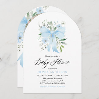 Blue Bow Baby i Bloom Blommigt Boy Shower Inbjudningar