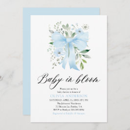 Blue Bow Baby i Bloom Blommigt Boy Shower Inbjudningar