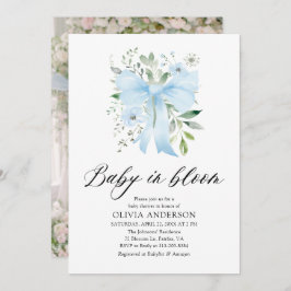 Blue Bow Baby i Bloom Blommigt Boy Shower Inbjudningar