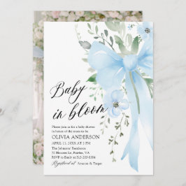 Blue Bow Baby i Bloom Blommigt Boy Shower Inbjudningar