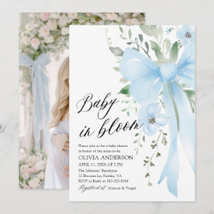 Blue Bow Baby i Bloom Blommigt Boy Shower Inbjudningar
