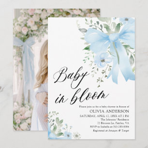 Blue Bow Baby i Bloom Blommigt Boy Shower Inbjudningar