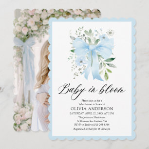 Blue Bow Baby i Bloom Blommigt Boy Shower Inbjudningar