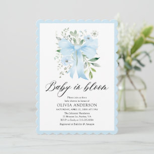 Blue Bow Baby i Bloom Blommigt Boy Shower Inbjudningar
