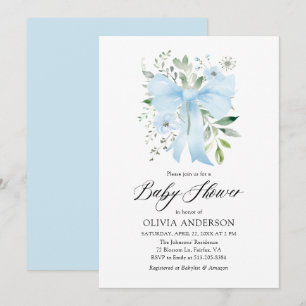 Blue Bow Baby i Bloom Blommigt Boy Shower Inbjudningar