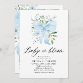 Blue Bow Baby i Bloom Blommigt Boy Shower Inbjudningar