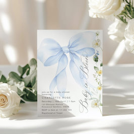 Blue Bow Baby i Bloom blommigt Pojke dusch Inbjudningar