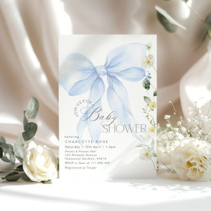 Blue Bow Baby i Bloom blommigt Pojke dusch Inbjudningar