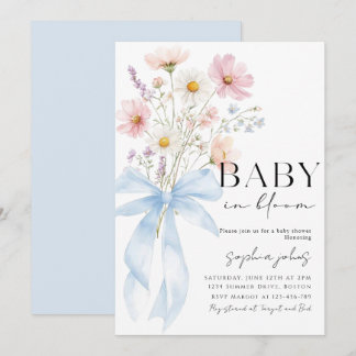 Blue Bow Baby in Bloom Boy Baby Shower Invitation Inbjudningar