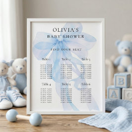 Blue Bow Baby Shower 6 Table Seating Chart Poster