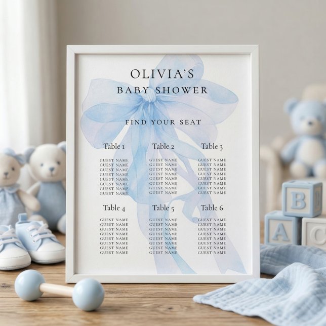 Blue Bow Baby Shower 6 Table Seating Chart Poster (Skapare uppladdad)