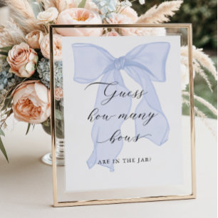 Blue Bow Baby Shower anger hur många bin Poster