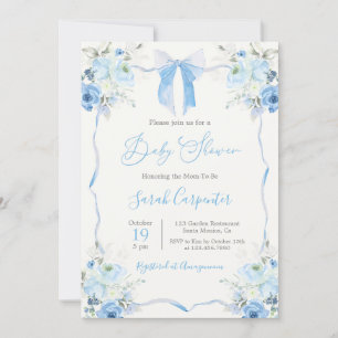 Blue Bow Baby Shower Boy Inbjudningar